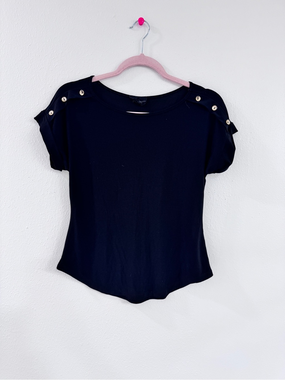 Workshop Republic Clothing Black Short-Sleeve Button-Shoulder Top